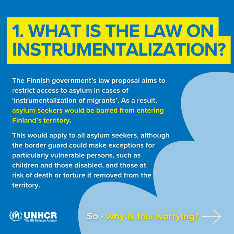 UNHCR_NE's tweet photo. 🚨 Finland’s new border law 🚨

What is it, what are the problems, and how can they be addressed?