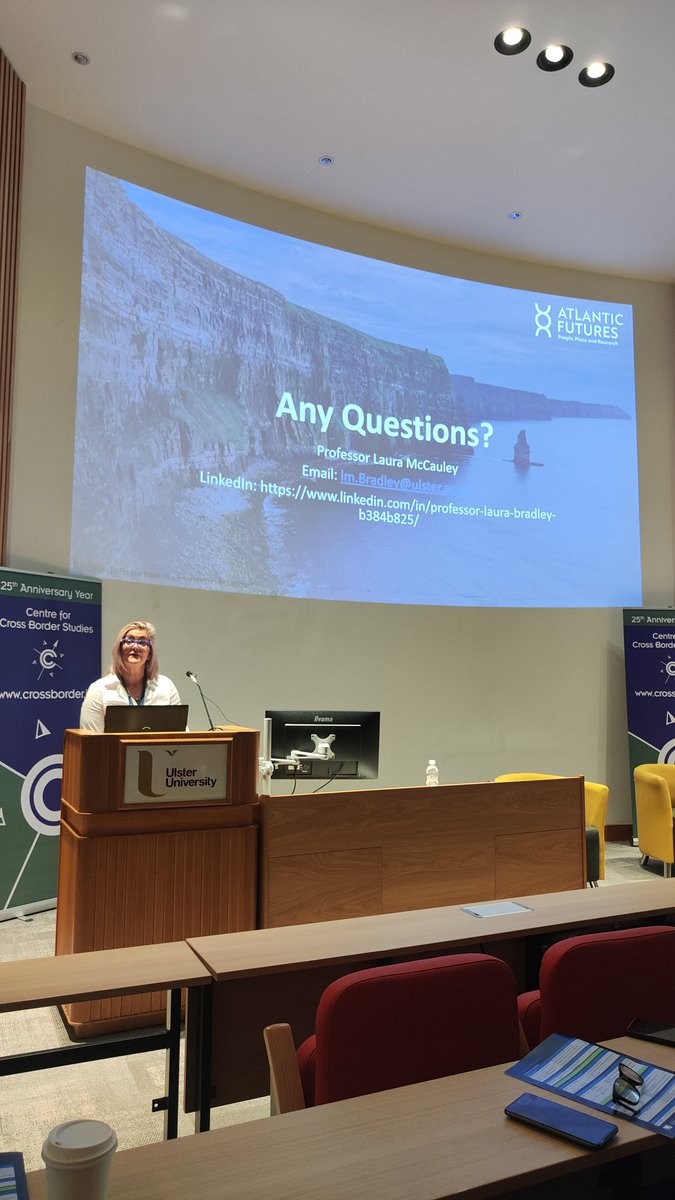 Today we are presenting #AtlanticFutures at @UlsterUni in Derry for #NWTEC in partnership with @atu_ie @mynwrc and @DonegalETB A fantastic overview of our research by Laura Bradley McCauley @BMWmsport75 Excellent event and venue. Great to be involved. #smartnw #nwtec