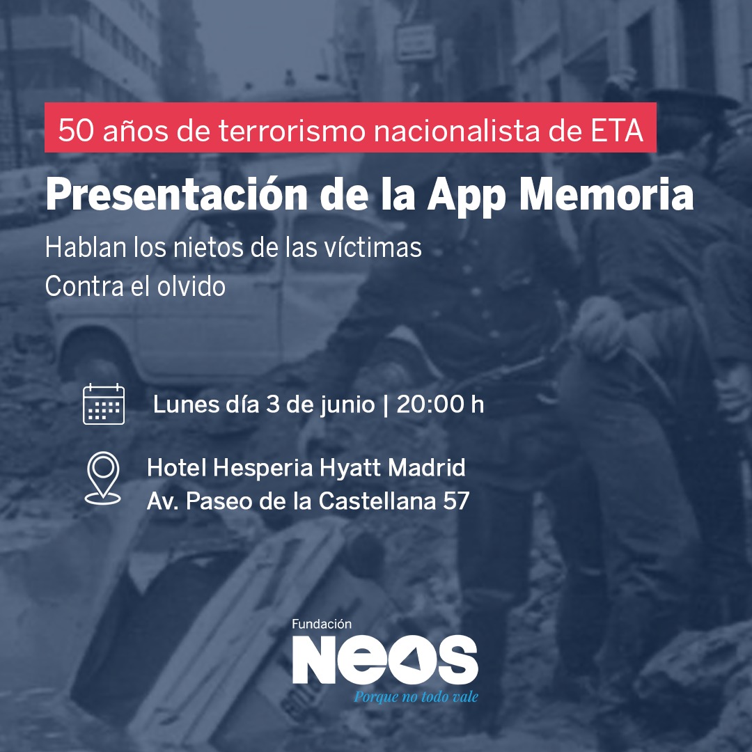 _Contra el olvido_ Hablan los nietos de las víctimas *La Fundación NEOS* te invita a la presentación oficial de la *App Memoria* 🗓️ Lunes, 3 de junio🕒 20 h 📍 Hotel Hesperia Hyatt de Madrid - Paseo de la Castellana, 57 Inscripciones en el enlace 👉 acortar.link/jNpUxl