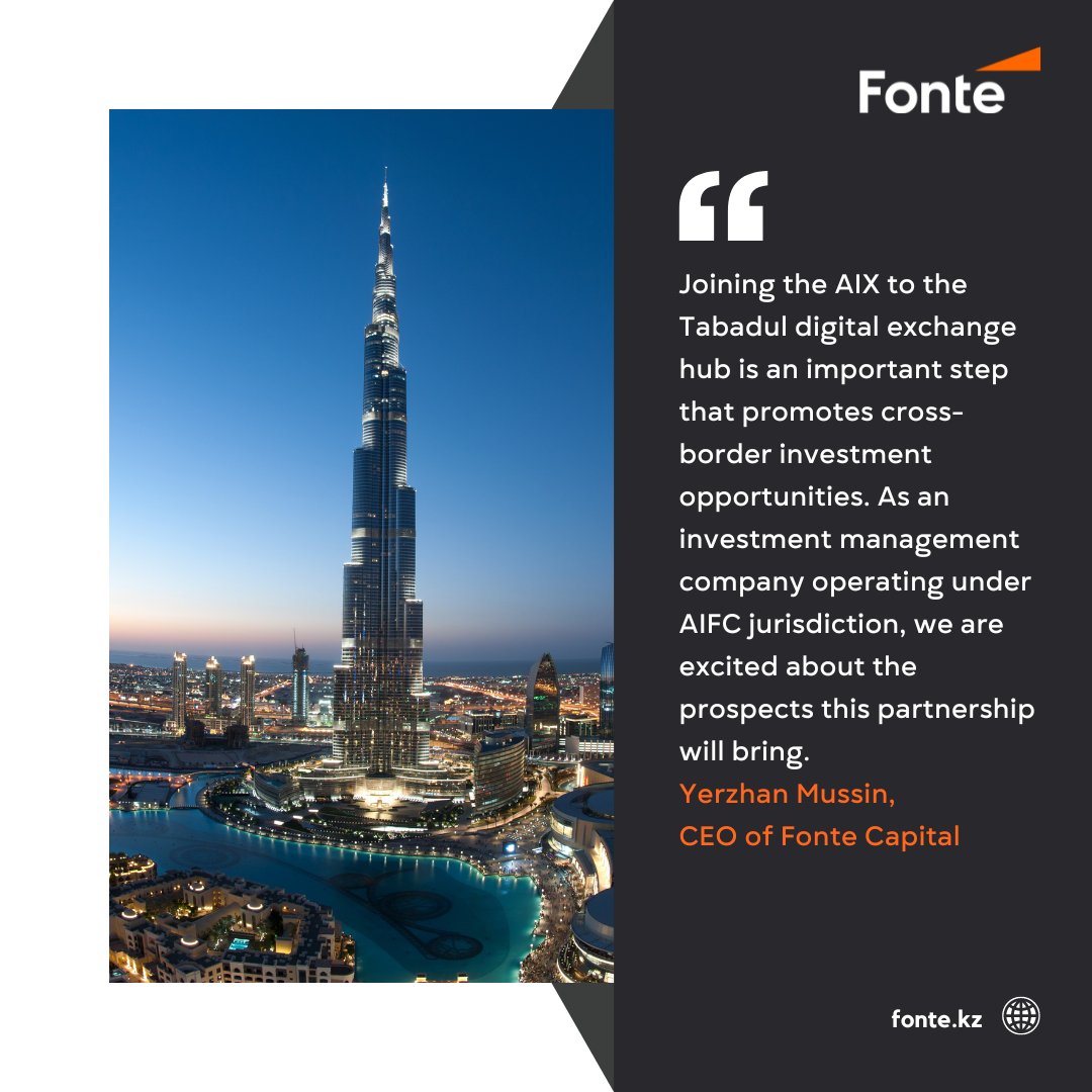 Fonte Capital attended AIFC Connect:UAE 2024 on May 28 in Dubai. A highlight was the Ring the Bell ceremony at ADX, marking AIX's entry into the Tabadul digital exchange hub. Tabadul facilitates bilateral cross-exchange trading, enhancing cooperation and market liquidity globally
