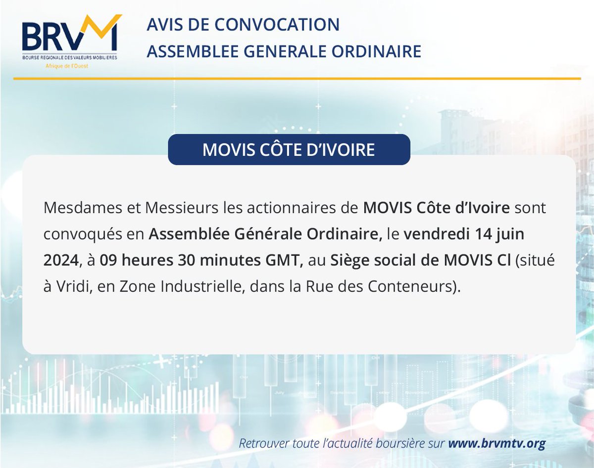 #MOVIS #CotedIvoire - Avis de convocation - Assemblée Générale Extraordinaire shorturl.at/OWphX