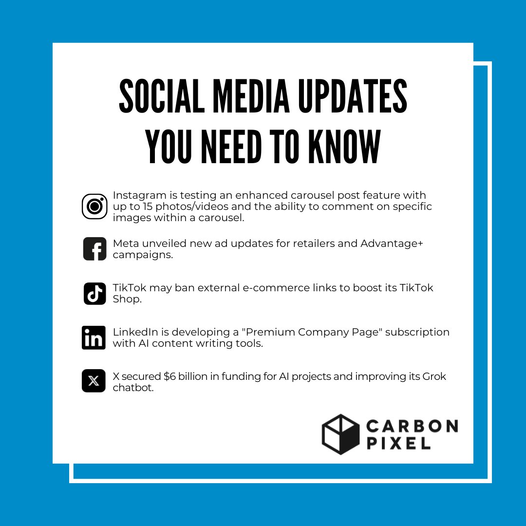 Social media updates you need to know 👀

Not sure how to implement these updates into your marketing? Get in touch today to see how we can help: 📞 01752 651414 📨 info@carbon-pixel.com

#digitalmarketing #socialmedia #socialmediaupdates #cornwallbusiness