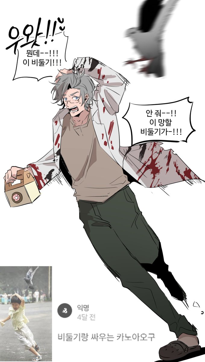 스핀리퀘 비둘기랑 싸우는 카놔구.. ... ..