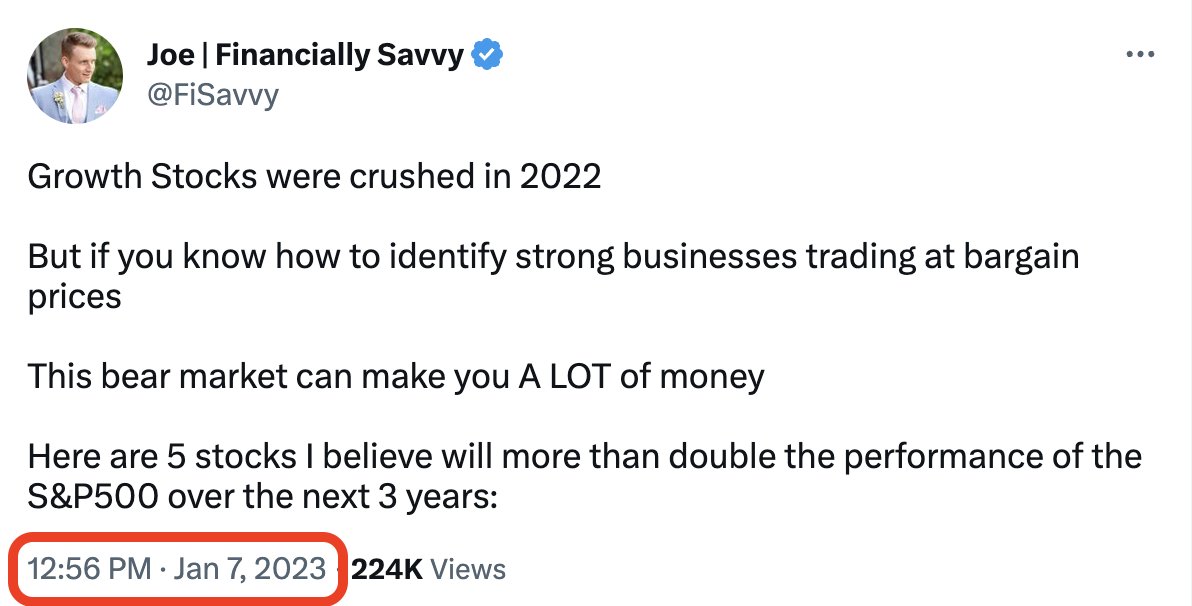 I made a BIG prediction On January 7th, I broke down 5 stocks that I claimed would more than DOUBLE the performance of the S&P500 over the next 3 years Here's where we stand after 16 months: