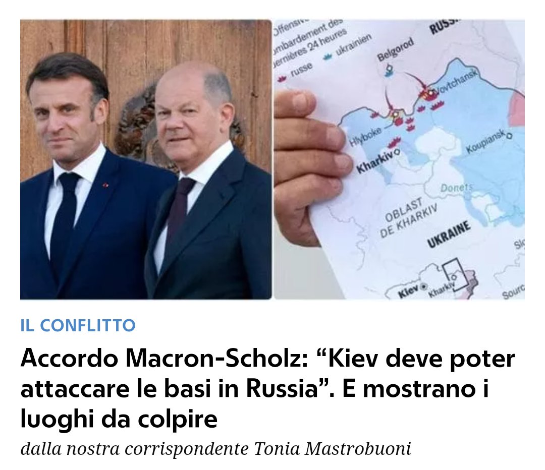 Non so a voi,ma a me preoccupa e non poco. Soprattutto perché mi dà il senso che ognuno voglia fare di testa sua. Qualcuno dovrebbe ricordare a #Macron e #Scholz che si ragiona,si decide e si parla ad una sola voce, soprattutto quando si cammina sull'orlo dell'inimmaginabile.