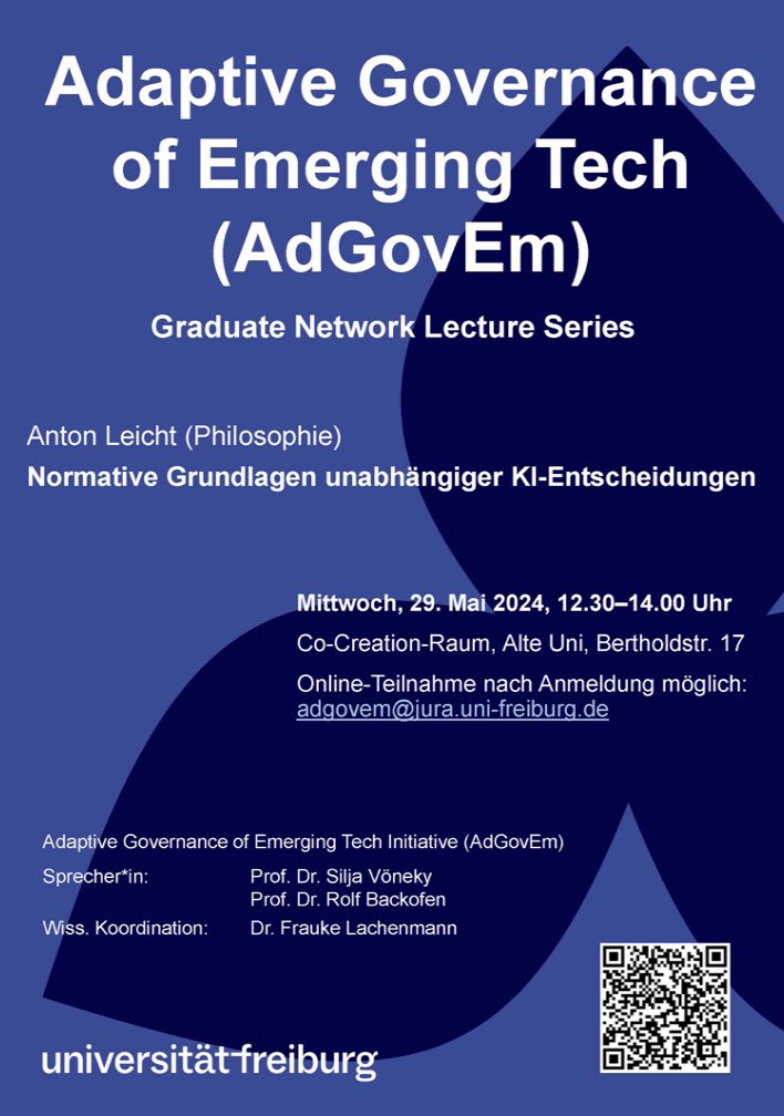 PublicIntLaw's tweet image. Thank you Philosopher #AntonLeicht for your highly interesting presentation about #AI, law, ethics, and #utilityfunction @UniFreiburg #lawfaculty today lunch lectures by #AdGovEm graduate network