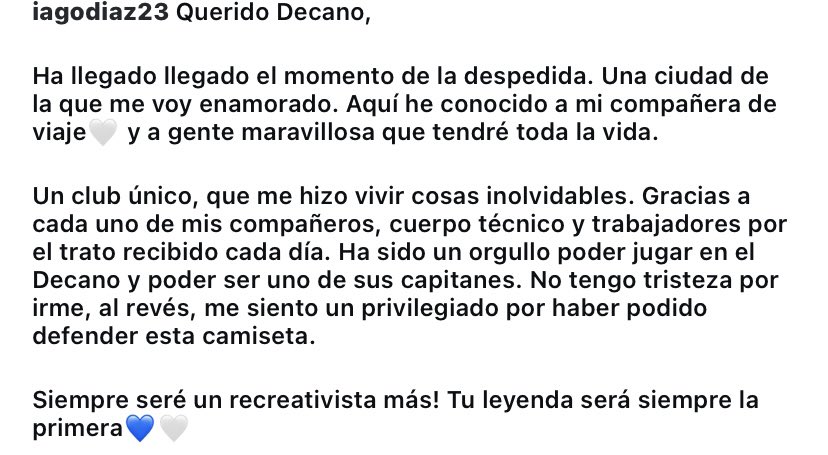 🚨 IAGO DIAZ SE DESPIDE DEL #Recre.

MUCHA SUERTE IAGO. 99 partidos y un legado con nuestro Recreativo. Uno Di Noi. Te mereces todo lo bueno en el futuro.