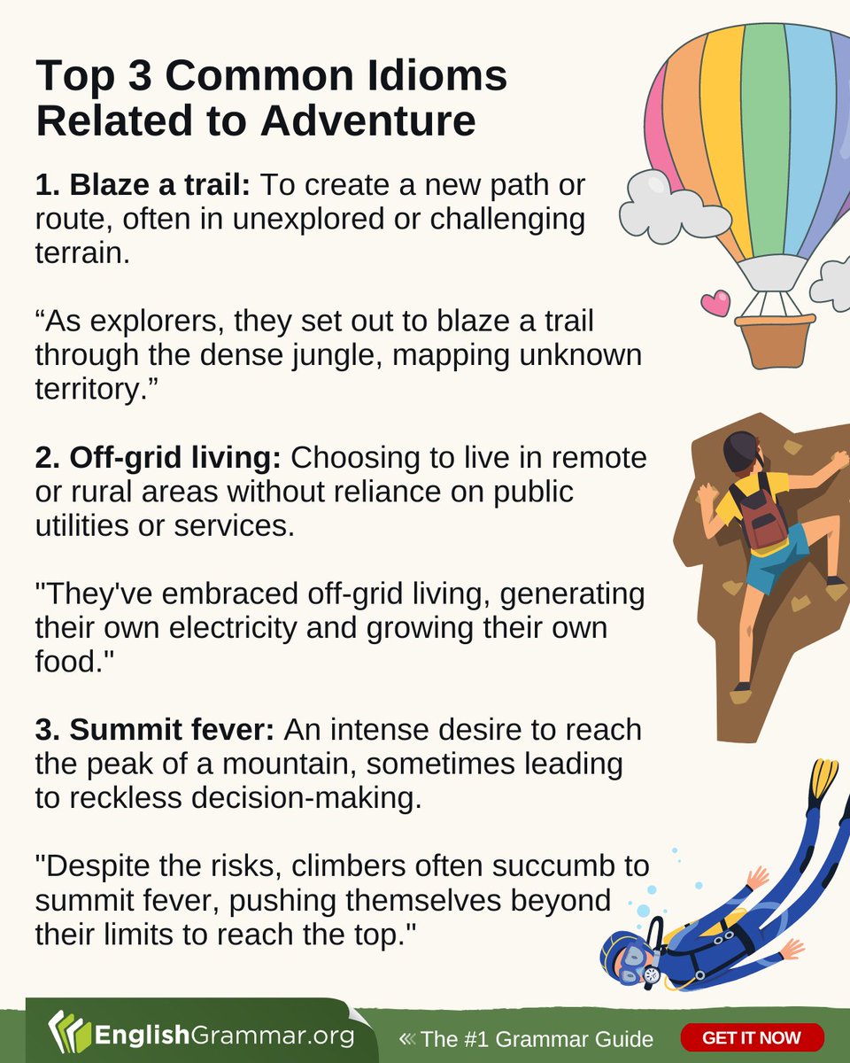 Top 3 Common Idioms Related to Adventure

#vocabulary #writing #amwriting