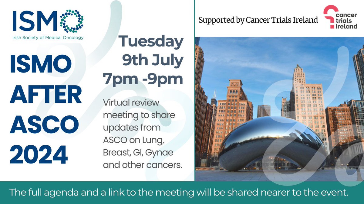 📢** ISMO post-ASCO Virtual Review meeting **📢 🗓️Tues 9th July, 2024 ⏲️7-9pm 🖋️Register: info@cancertrials.ie This meeting is open to everyone: patients/advocates/nursing/pharmacy/trainee/surgical/pharma or radiation colleagues. @Seamusoreilly18 @graokane @DrJNaidoo