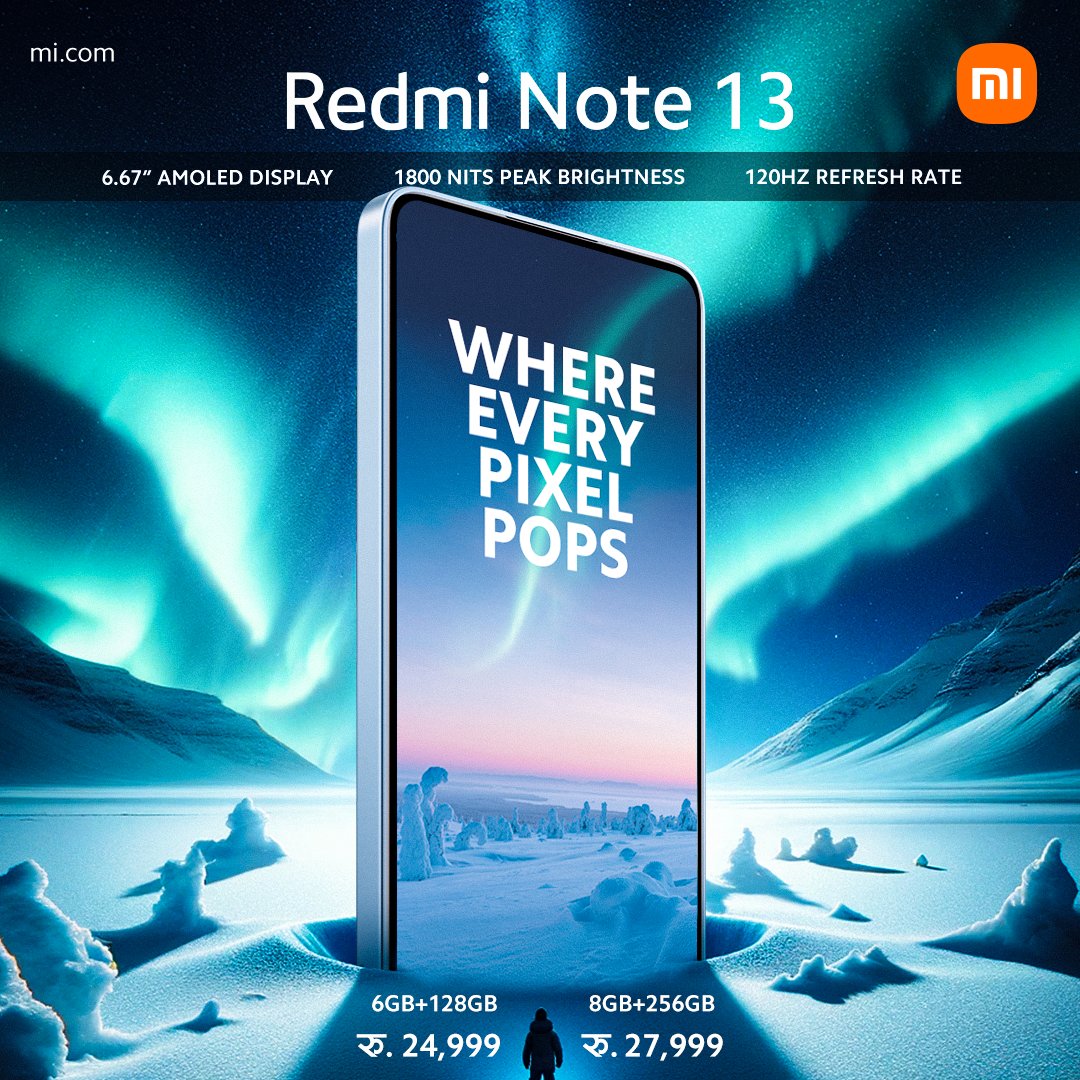 XiaomiNepal's tweet image. &quot;Experience smoothness like never before with the 𝐑𝐞𝐝𝐦𝐢 𝐍𝐨𝐭𝐞 𝟏𝟑&apos;s bright 120Hz AMOLED display.💫

#XiaomiNepal #RedmiNote13 #SmoothExperience #EveryShotIconic