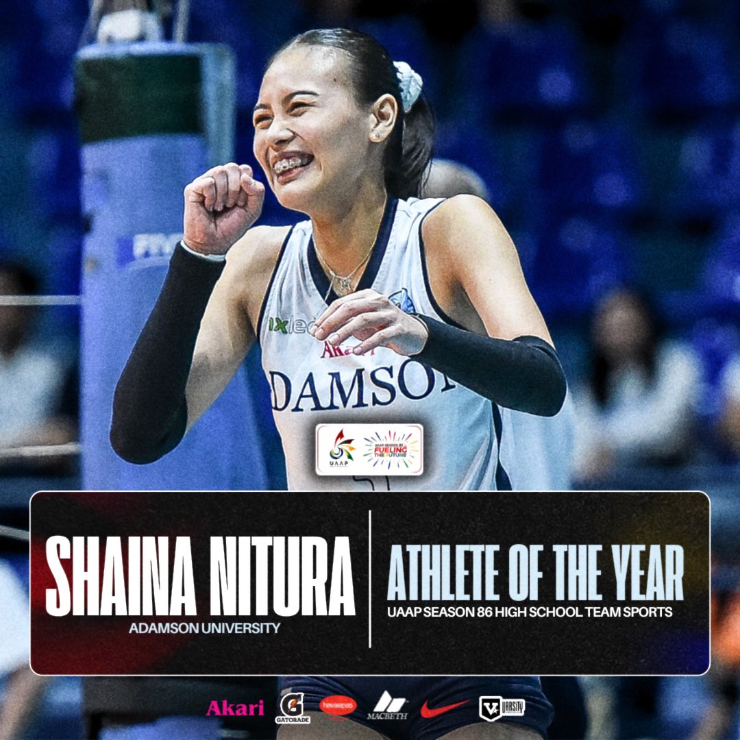 ATHLETE OF THE YEAR IN HIGH SCHOOL TEAM SPORTS 

Congratulations to Shaina Marie Nitura of the Adamson University High School Girls’ Volleyball Team for her outstanding accomplishment as the #UAAPSeason86 Athlete of the Year in High School Team Sports!

#FuelingTheFuture
