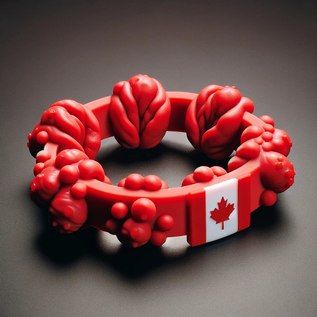 Attention, fellow Canadians! It's time to celebrate Canadian Hemorrhoid Relief day! We all know the strain this incompetent government has put on us, and now it's time to find some relief—literally! Introducing the red silicone bracelet, complete with embedded hemorrhoids and