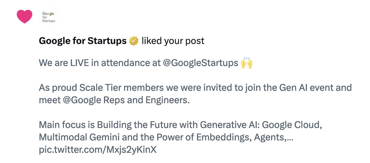 Google for Startups x Spectre AI

A big shoutout and thanks for showing the love @GoogleStartups. The access and support we receive in developing our technologies are unparalleled. With unique AI technological resources, a dedicated Startup Success manager, and consultations with