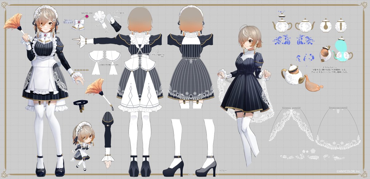 BUT BEFORE WE START STREAM....

I can finally talk about my mama-sama!!!!
OMI from ANYCOLOR!!!

Omi-mamasama.. Thank you for making me the perfect maid ☺️🫶💕

ママ様はANYCOLOR社員のOMI様です！！！

Here's my model sheet so everyone can admire how pretty everything is!🥰