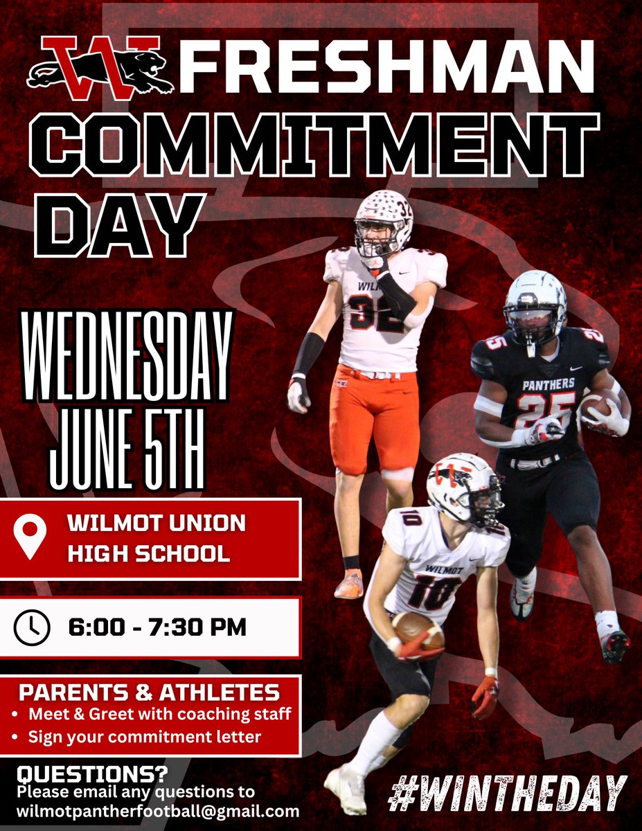 Calling all 8th graders.  Come on out and meet the HS coaching staff and get all the info you need heading into the summer to start your journey as a Wilmot Panther! <a href="/WilmotSports/">Wilmot Sports</a> <a href="/wkcyfjrpanthers/">wkcyfjrpanthers</a>