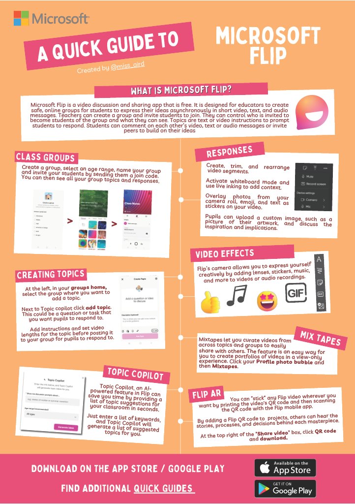 Check out this gem 💎 #MIEExpert @miss_aird made this brilliant infographic 🤩 Highlighting powerful #FlipForAll features like: ✨ Topic Copilot 📼 #Mixtapes 🔮 #FlipAR 🚀 + MORE Don't forget to tag, share, and bookmark this incredible resource: sites.google.com/view/miss-aird… 🏷️💌📌