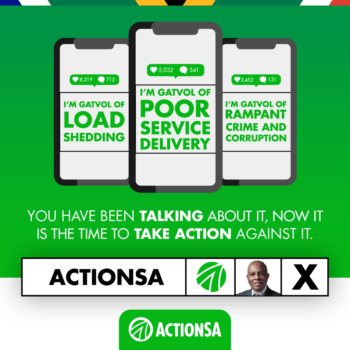 ❌ Lack of basic services
❌ Loadshedding
❌ Rampant crime and corruption
❌ High unemployment rate

You have been talking about it, now it is time to take Action against it. 

Go out to #VoteActionSA, because #OnlyActionWillFixSA. 🇿🇦