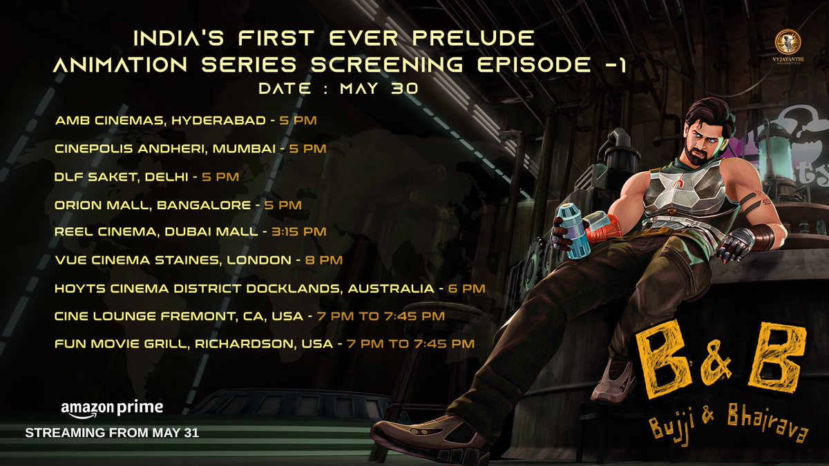 VyjayanthiFilms's tweet image. Catch a glimpse of #BujjiAndBhairava on May 30.
 
𝐄𝐱𝐩𝐞𝐫𝐢𝐞𝐧𝐜𝐞 𝐈𝐧𝐝𝐢𝐚&apos;𝐬 𝐅𝐢𝐫𝐬𝐭 𝐄𝐯𝐞𝐫 𝐏𝐫𝐞𝐥𝐮𝐝𝐞 𝐀𝐧𝐢𝐦𝐚𝐭𝐢𝐨𝐧 𝐒𝐞𝐫𝐢𝐞𝐬 𝐒𝐜𝐫𝐞𝐞𝐧𝐢𝐧𝐠 𝐄𝐩𝐢𝐬𝐨𝐝𝐞 -𝟏 before it streams on @PrimeVideoIN!

#BujjiAndBhairavaOnPrime #Kalki2898AD

#Prabhas…