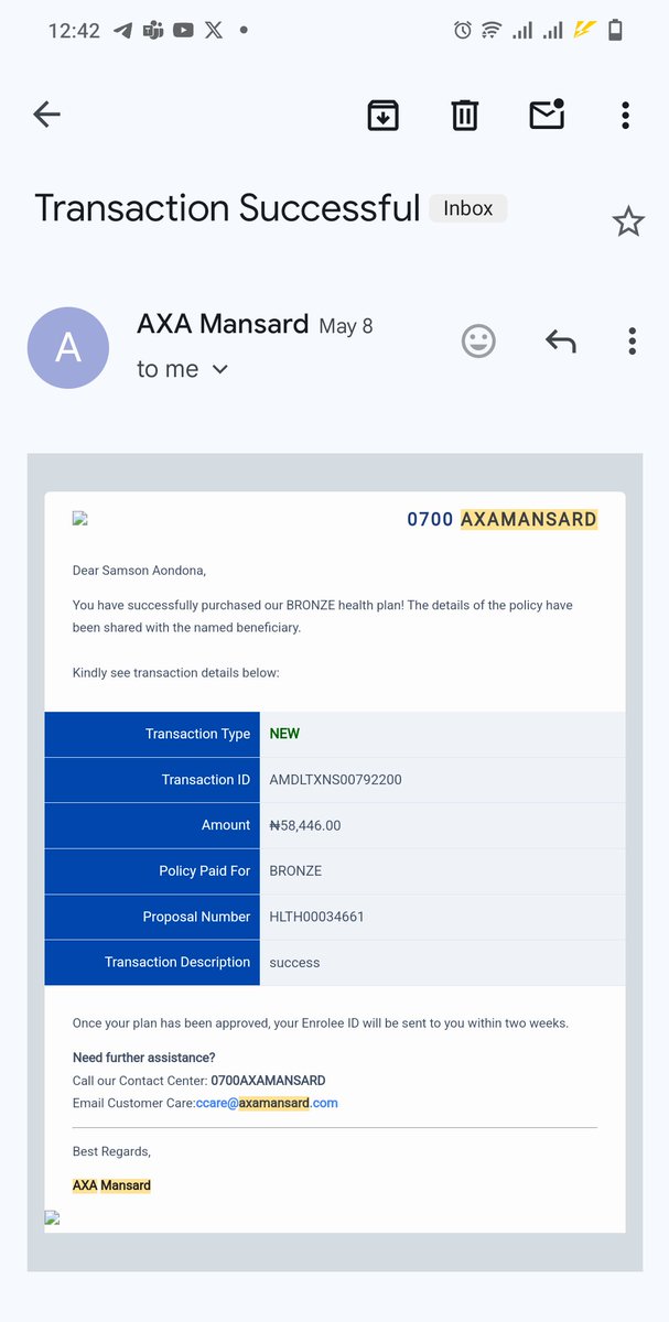 SamsonDzungwe's tweet photo. @renoomokri @AXAMansard @AXAMansardHMO please share an update with me on the Bronze Plan I purchased on the 8th of May, 2024 from your website 

Your customer care and healthcare team are unresponsive and not helping matters https://t.co/jVWRNLXAR1