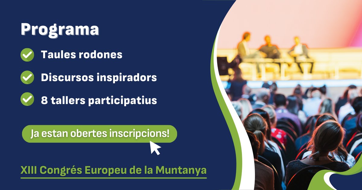📢 Registration is open for the XIII European Mountain Convention ❗

Join us in October in Puigcerdà to shape the future of mountain economies ⛰ Policy round tables participatory workshops, study visits, networking opportunities and much more! 💬

🔗 mountainconvention.eu