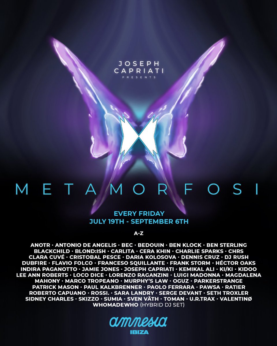 This summer @Amnesia_Ibiza @josephcapriati presents METAMORFOSI every Friday starting from July 19, 2024