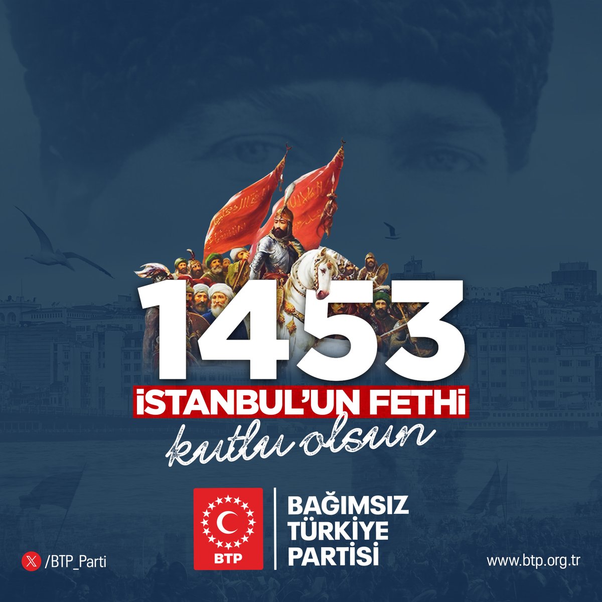 İstanbul’un Fethinin 571. yıl dönümü kutlu olsun. Bu vesileyle İstanbul'u fetheden şanlı geçmişimizi ve İstanbul'u haçlı işgalinden kurtaran Gazi Mustafa Kemal Atatürk'ü rahmetle anıyoruz.🇹🇷 #İstanbulunFethi #29Mayıs1453