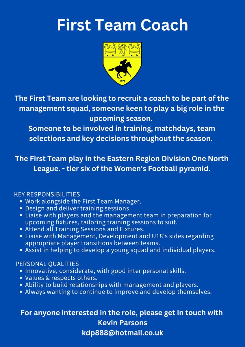 *Recruiting*

The Ladies First Team are looking to add a Coach to the Management team for the upcoming season.

#jockeys
