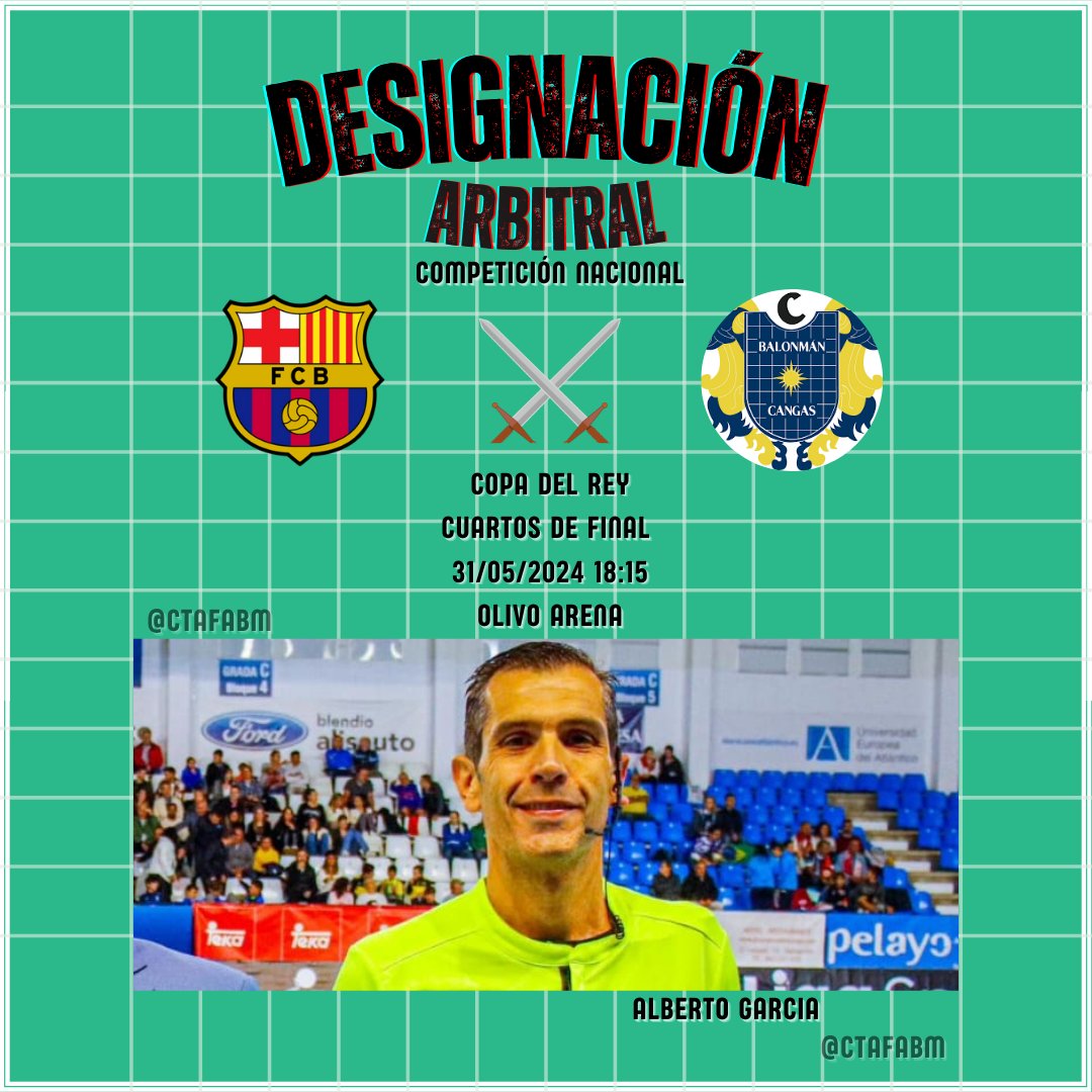 🔝Alberto García será nuestro representante del CTA @Fandaluzabm en la #CopaRey2024 💪

🏆 Cuartos de final
📅31/05
⚔️ <a href="/FCBhandbol/">Barça Handbol</a> 🆚 <a href="/balonmancangas/">Balonmán Cangas</a> 
⏰18:15
🏟️ Olivo Arena

🔝¡Muchos éxitos compañero!