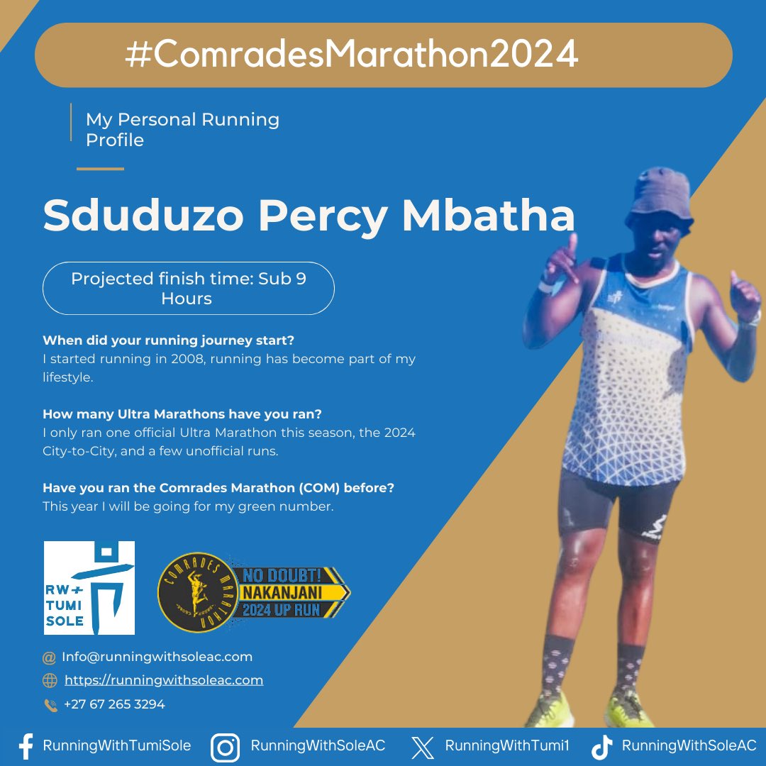 Runner profile 23/26✨ Meet Percy, he started running in 2008 and since then running has become a part of his lifestyle. This year Percy will be going for his green number, his tenth COM. He will be representing the club and @budgetins at the 2024 Comrades Marathon