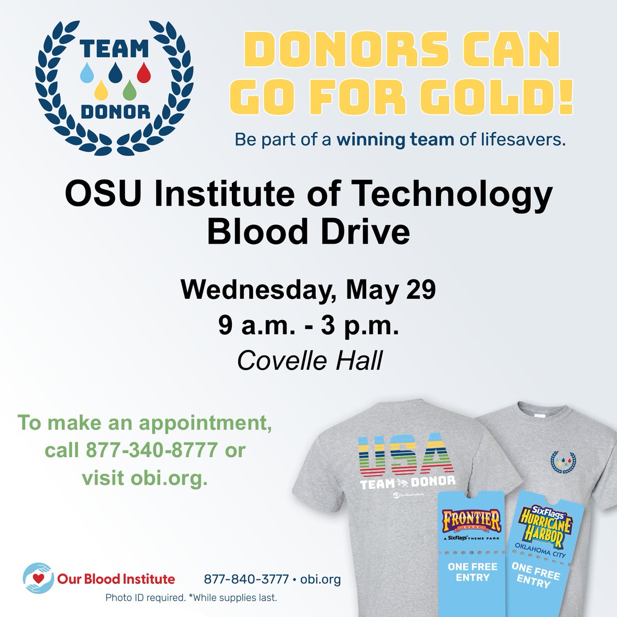 Join us in Covelle Hall TODAY from 9am-3pm and help save a life!!

#OBI #Blooddrive #savinglives #Covelle Hall