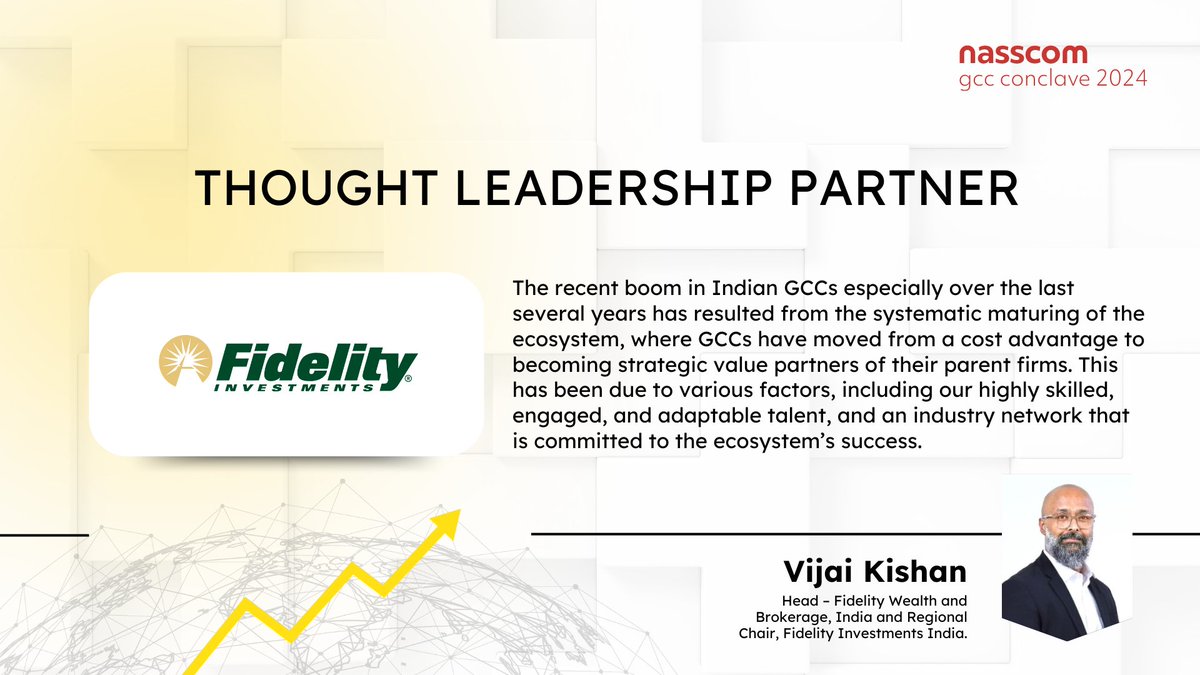 We are delighted to announce @Fidelity Investments as the Thought Leadership Partner for #nasscomGCC 2024!
 
Join us for insightful sessions on the latest trends and strategic innovations shaping Global Capability Centers. Benefit from their extensive expertise and pioneering