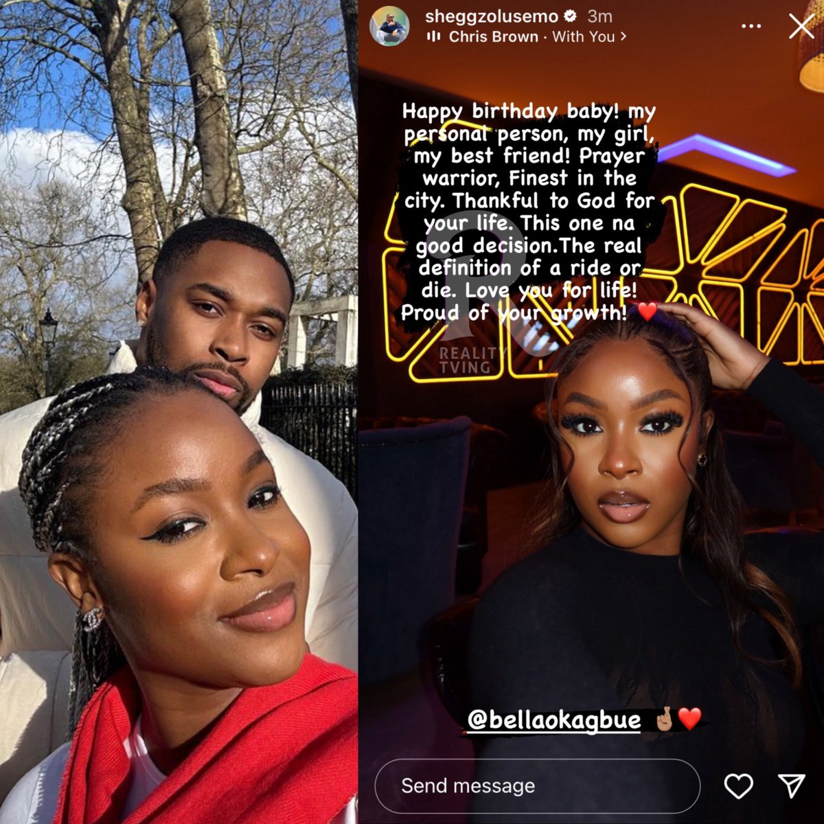 “…my personat person, my girl, my best friend! Prayer warrior…This one na good decision. The real definition of a ride or die. Love you for life!… -#BBNaija Sheggz’s birthday message to his boo and fellow ex-housemate Bella