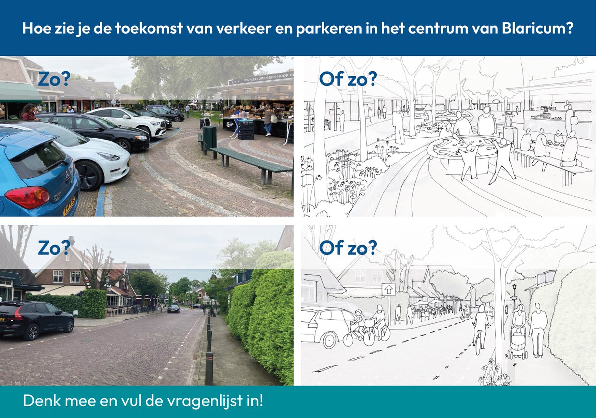 Hoe maken we ons dorpshart autoluwer? Denk mee! Kom a.s. donderdag 30-5 tussen 14 en 17 uur naar onze tent naast de muziektent. We gaan graag met je in gesprek hierover.

Of vul de online vragenlijst in: bit.ly/3wYmYB3
Meer info: toekomstbelgemeenten.nl/blaricum