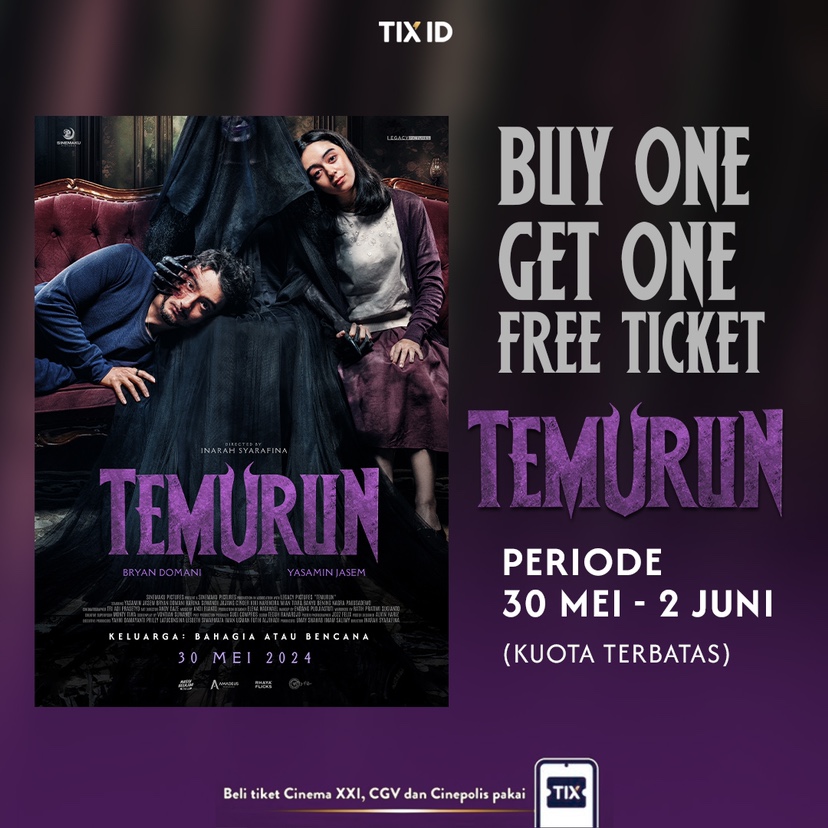 Jangan sampai kelewatan promo Buy 1 Get 1 Free Ticket film Temurun! Promo tiketnya bisa kamu serbu mulai tanggal 30 Mei - 2 Juni di aplikasi TIX ID 👀 #TIXID #JadwalBioskop #Temurun #Bioskop