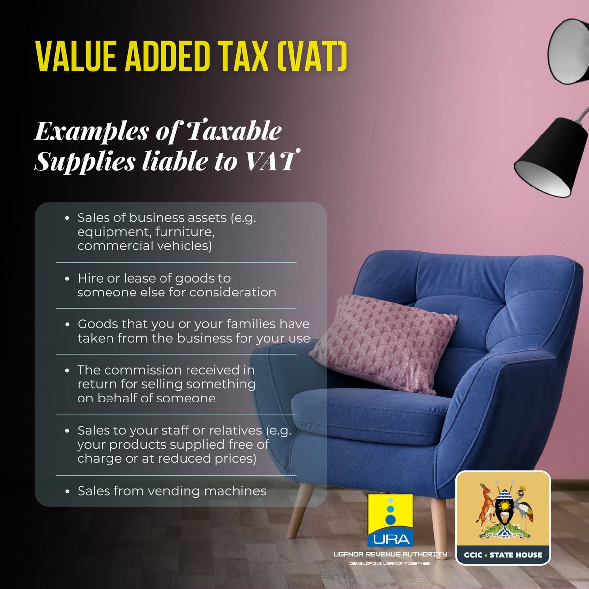 𝗨𝗚𝗔𝗡𝗗𝗔: Here are some of the examples of the Taxable Supplies liable to the Value Added Tax (VAT) #UgEconomy #OpenGovUg