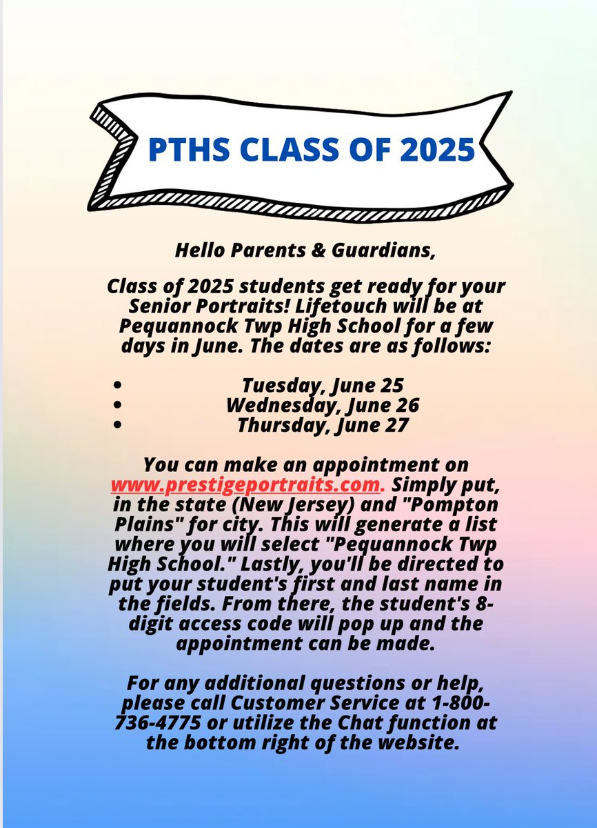 Class of 2025, it’s your turn. Book your senior portrait appointment today! <a href="/pthsnation/">Pequannock Township High School</a> 💛💙🎓