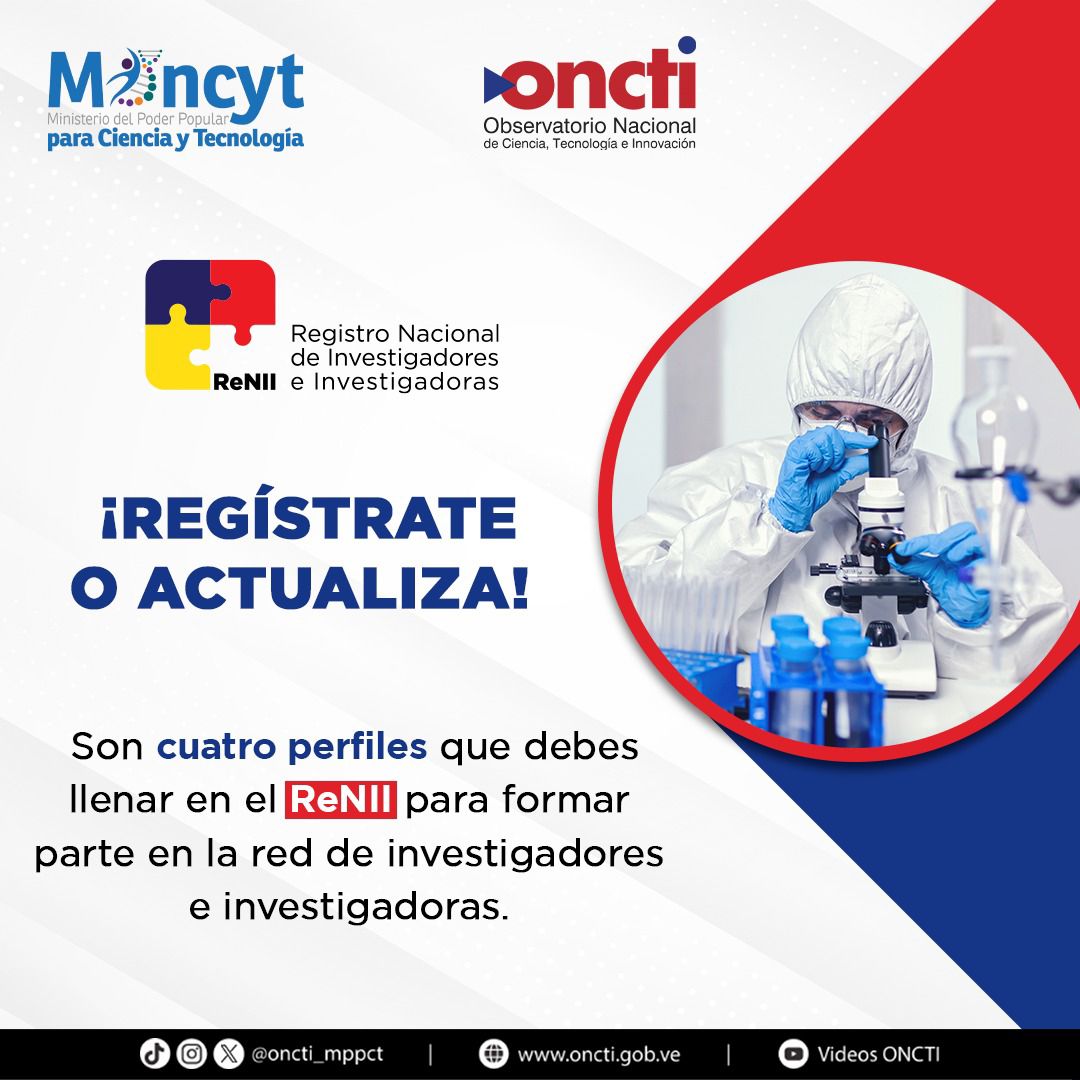 Gabrielasjr's tweet photo. Ya somos 26mil investigadoras científicas, tecnólogos, innovadores inscritos en el Observatorio Nacional de Ciencia y Tecnología @ONCTI_Ve 👩🏽‍🔬🧑🏻‍🔬👩🏾‍💻🧑🏻‍🚀

Seguimos promoviendo ecosistemas participativos de investigación científica, pertinente y desarrollos por venezolan@s para dar respuesta a nuestras necesidades.

Regístrate y participa en todas las convocatorias y actividades promovidas por el Presidente @NicolasMaduro para impulsar la Ciencia Nacional https://t.co/Xm9NAJvfgF 

Juntos por una #CienciaParaLaVida