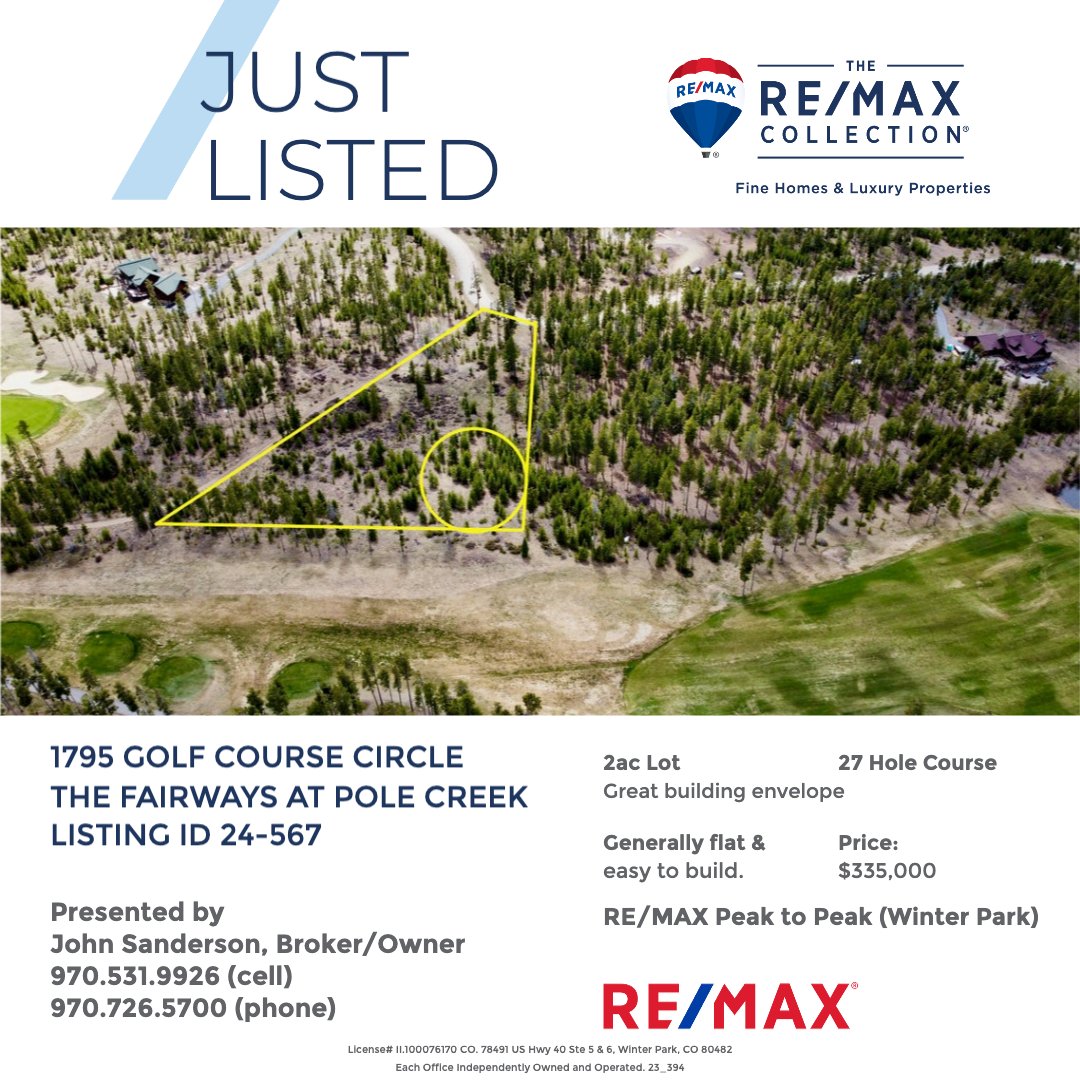 johnsandsays's tweet photo. Beautiful, Bright Fairways at Pole Creek Lot with Stunning East Views to Winter Park Resort. Views of the surrounding landscape, including Winter Park Resort and the majestic Continental Divide. 

#polecreekgolfclub #johnsandsays #remax #remaxpeaktopeak https://t.co/z58eELej9L