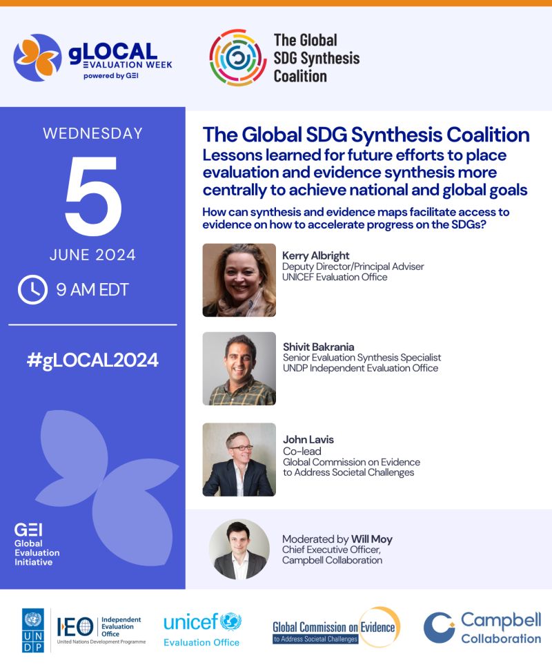 How can we make the evidence of progress towards the #SDGs more available through syntheses and evidence maps? Learn more in this #gLOCAL2024 webinar hosted by @SDGSynthesis featuring @lavisjn @AlbrightKerry @Shiv_B & @puzzlesthewill ow.ly/Y9GX50RYqGH