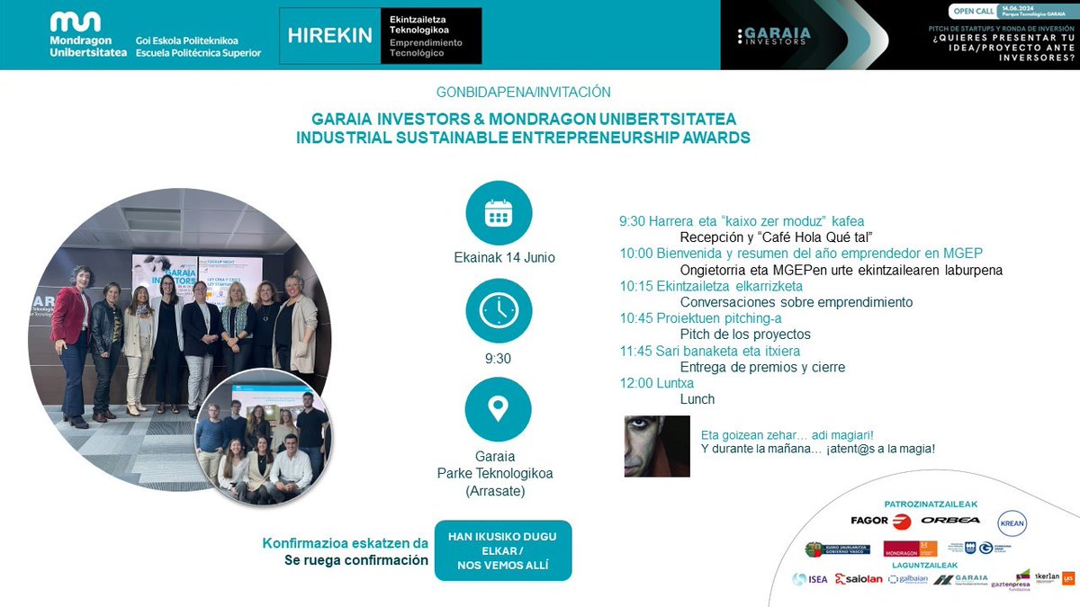 ¿Quieres conocer los últimos proyectos empresariales de Debagoiena? | MU ISE Awards 🏆 goo.su/uAeP 👉 Concurso de ideas de negocio innovadoras y sostenibles de base tecnológica 👈 📅 14 de junio 🕗 09:30 - 12:00 📍PTGARAIA @MUnibertsitatea @MU_gep