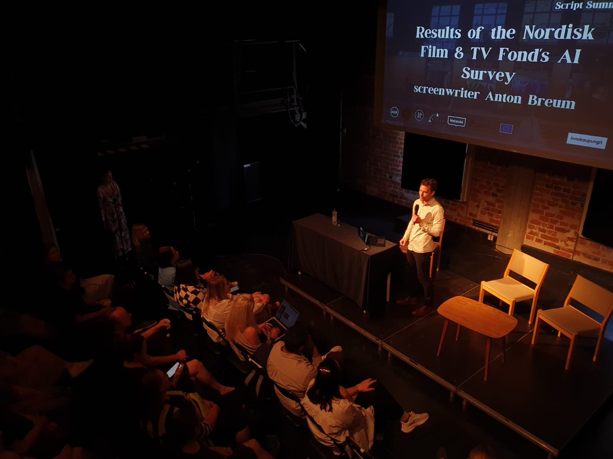 Käsikirjoittaja Anton Breum esitteli Nordisk Film &amp; Fondin tutkimuksen kirjoittajien tekoälyn käytöstä. Etenkin Suomesta oli vastattu ahkerasti <3