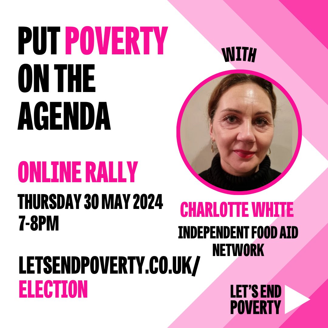 Rising need for urgent food aid is an alarming symptom of the need for poverty to be on the agenda at this election. Charlotte White from @IFAN_UK will be joining our online rally tomorrow night to call for change! Join us letsendpoverty.co.uk/latest/events/… #letsendpoverty
