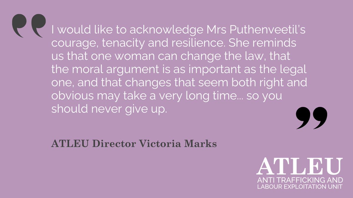 ATLEUnit's tweet photo. One woman’s bravery &amp; persistence can change the law. Our founding member &amp; director Victoria Marks recently shared Mrs P's story of her long &amp; bureaucratic journey towards justice for herself &amp; other exploited domestic workers. Read Victoria's speech here https://t.co/6U61NTFjQd https://t.co/H0evsNtXvR