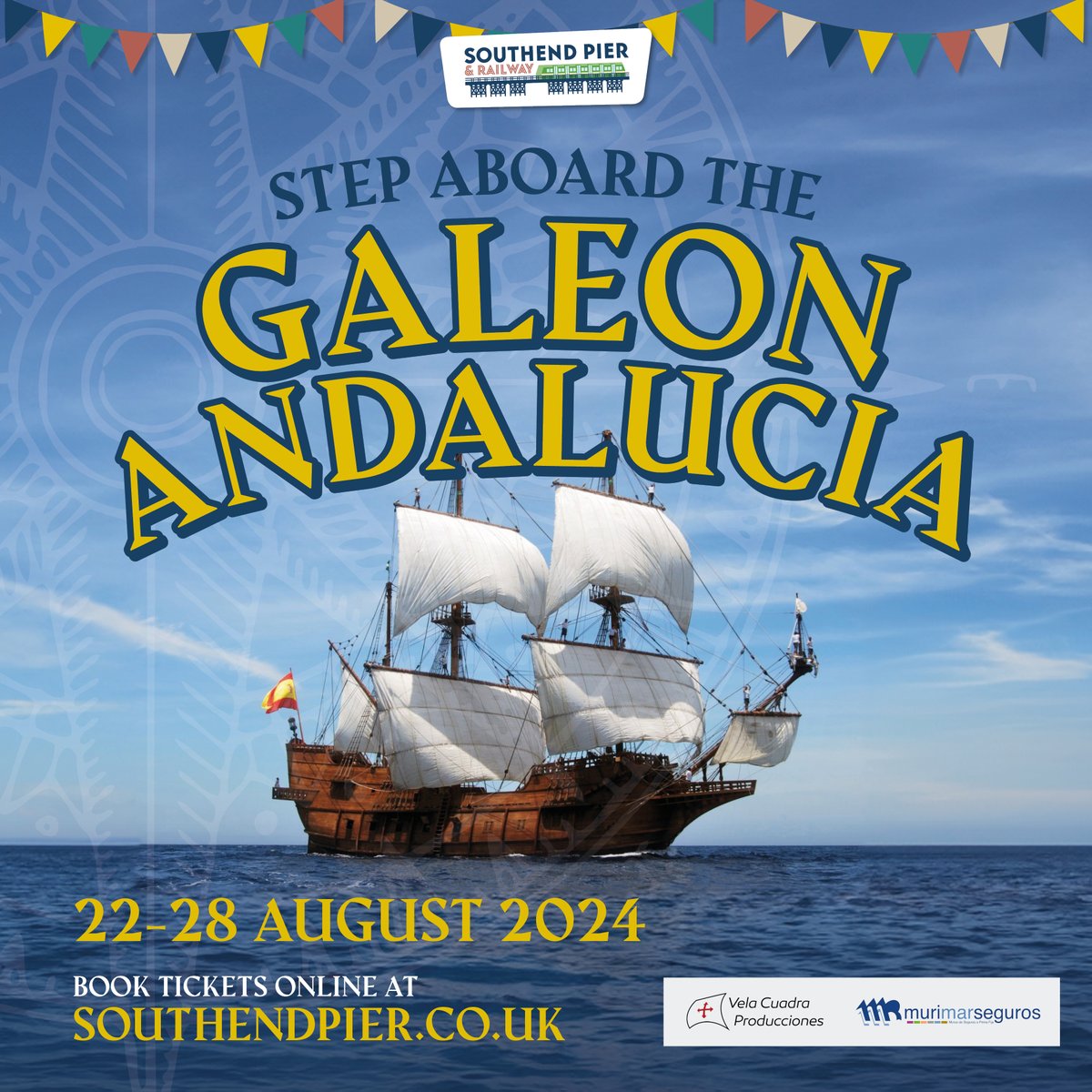 GALEON ANDALUCIA RETURNS! ⚓🎉

Get ready for an exciting glimpse into the past as the El Galeón Andalucía docks at Southend Pier this summer!

Step aboard this impressive Spanish galleon and explore its six decks packed with fascinating exhibits and displays.