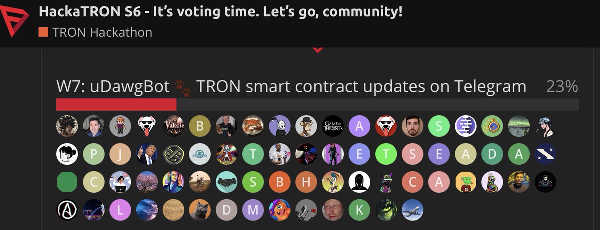 Huge thanks to all you pawsome #Tronics who have voted for uDawgBot in the #TRON Hackathon Season 6! 🐾

The voting period closes today! ⏳ 

If you haven’t cast your vote yet, head over to the @trondao forum and vote for uDawgBot in Web3 Track (W7): forum.trondao.org/t/hackatron-s6…