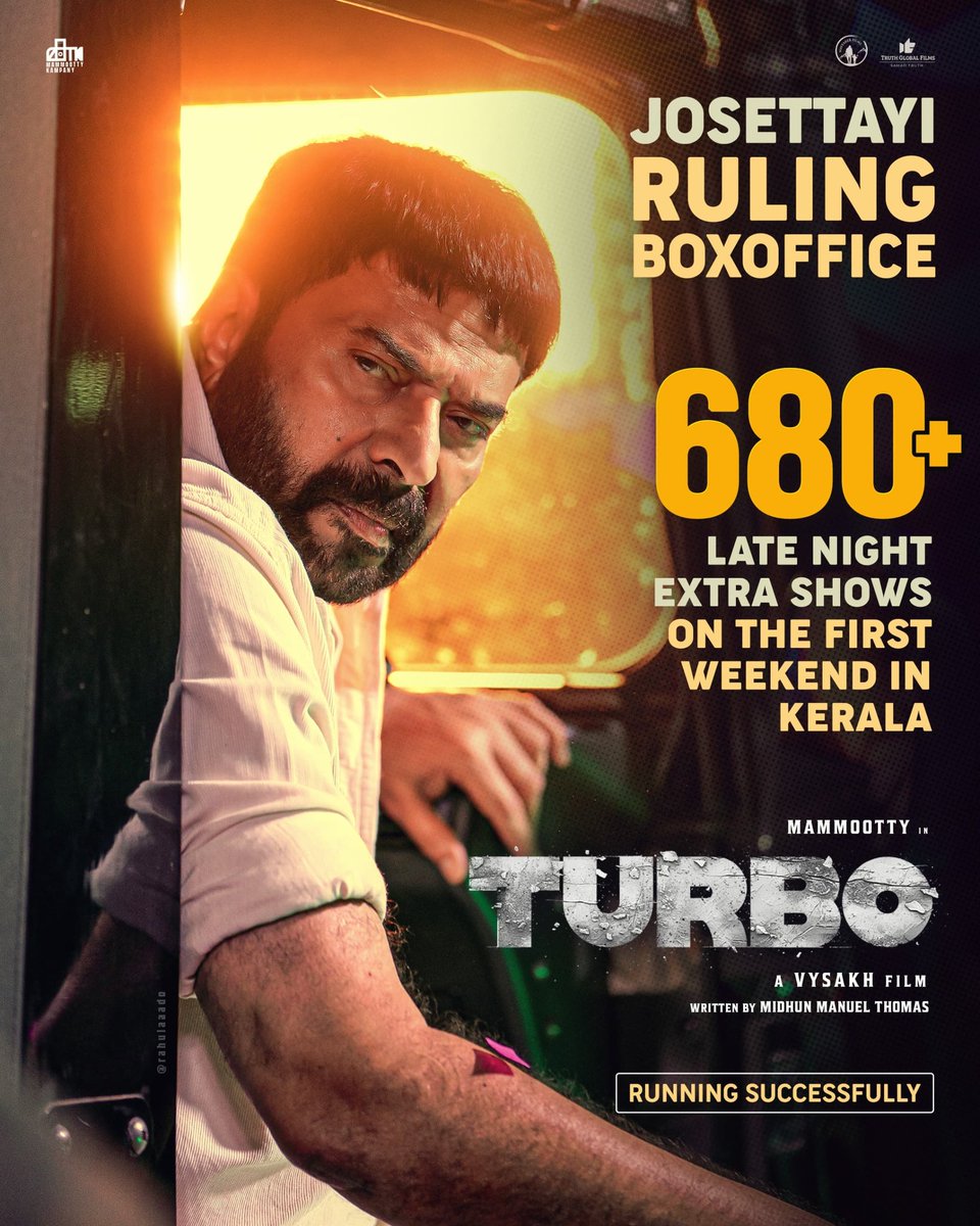 Our Josettayi Ruling The Box Office with 680 + Late Night Shows in the First Weekend for # Turbo In Kerala 👊🏻🔥 #Turbo Running Successfully !! #Mammootty #MammoottyKampany #TurboMovie @mammukka