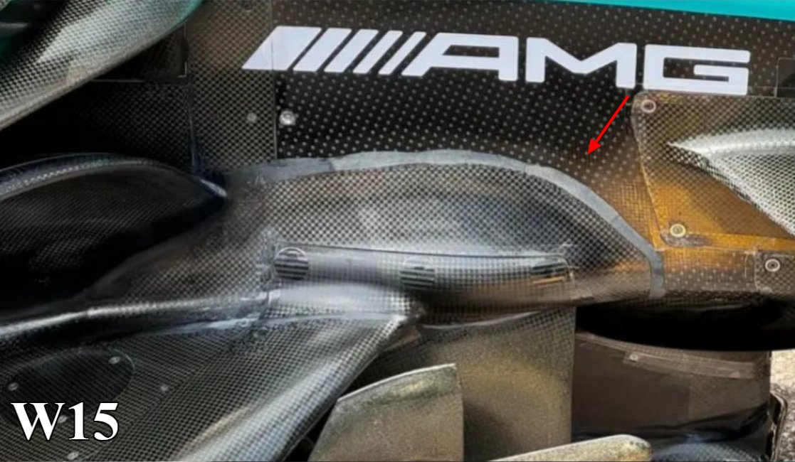 Mercedes, W13 ve W14'te uygulanan bazı parçaları W15'ede uyarladı. 📸 @Sono__DAS #F1
