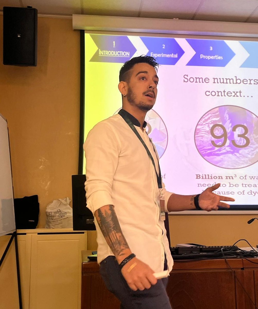 Poly_Char2024's tweet photo. Manuel Prieto from Instituto de Ciencia y Tecnología de Polímeros, Madrid, Spain gave an oral presentation entitled "Biodegradable, sustainably modified Poly-L-Lactic acid fibers for excellent dye adsorption" https://t.co/fKvkxNwGZO