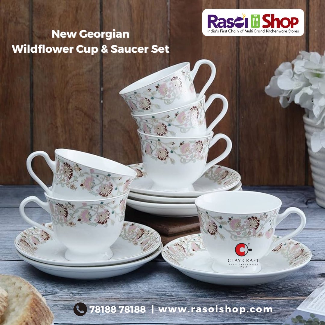 💫Transform your tea-time rituals into moments of elegance with the #ClayCraft Ceramic New Georgian Wildflower #CupSaucer Set☕This exquisite set of 12, adorned with classic floral prints .Perfect for both entertaining and everyday use📲 7818878188
#RasoiShop #TeaTime #CeramicCup