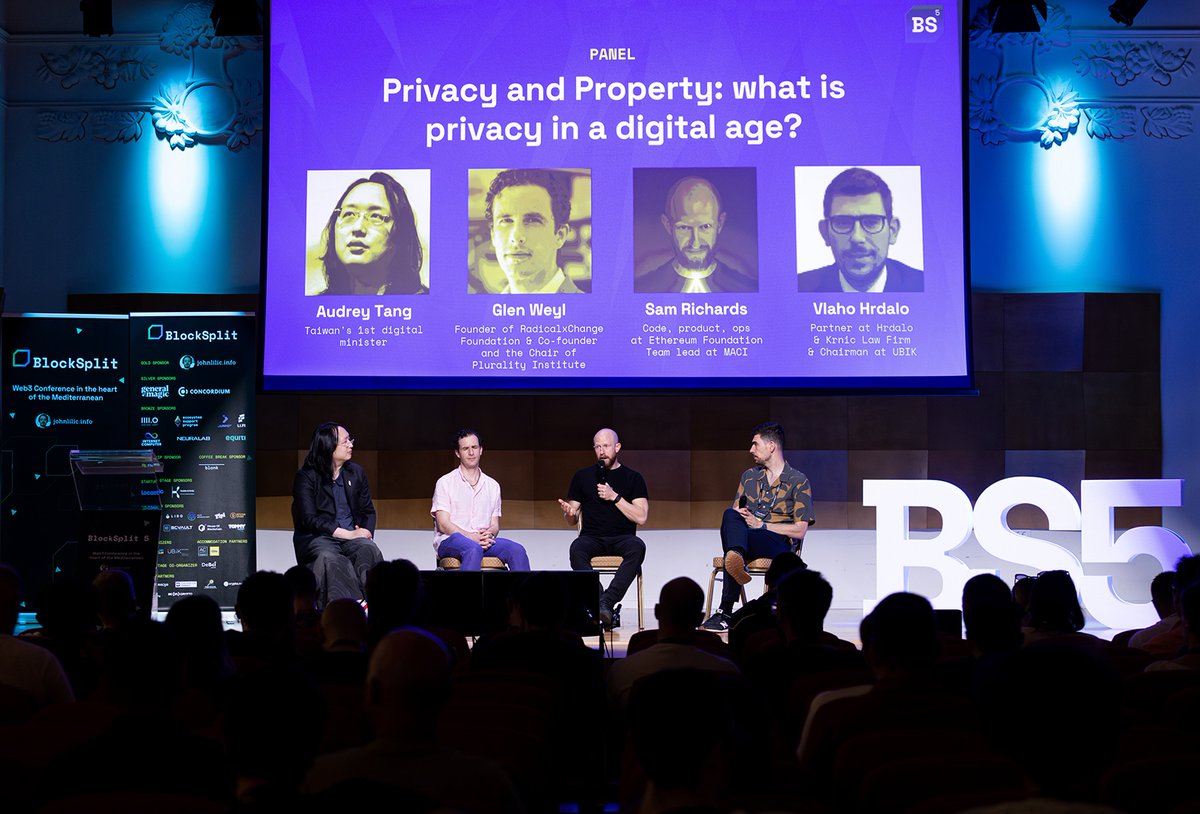 Probably the biggest moment in <a href="/blocksplit/">BlockSplit</a> history! Live apperance by <a href="/audreyt/">⿻ Audrey Tang 唐鳳</a>, <a href="/glenweyl/">(((E. Glen Weyl/衛谷倫))) ⿻ 🇺🇸/🇩🇪/🇹🇼</a> and <a href="/samonchain/">samrichards.eth</a> . I had the honor of moderating their panel but I spoke as little as I could to let them share insights on #plurality, #democracy and #privacy.